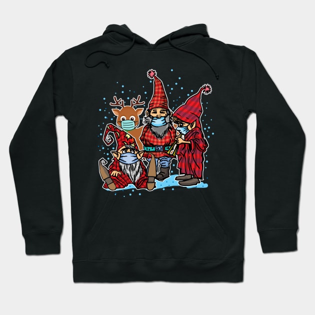 Cute Christmas Gnomes & Reindeer in Masks Hoodie by ArtedPool